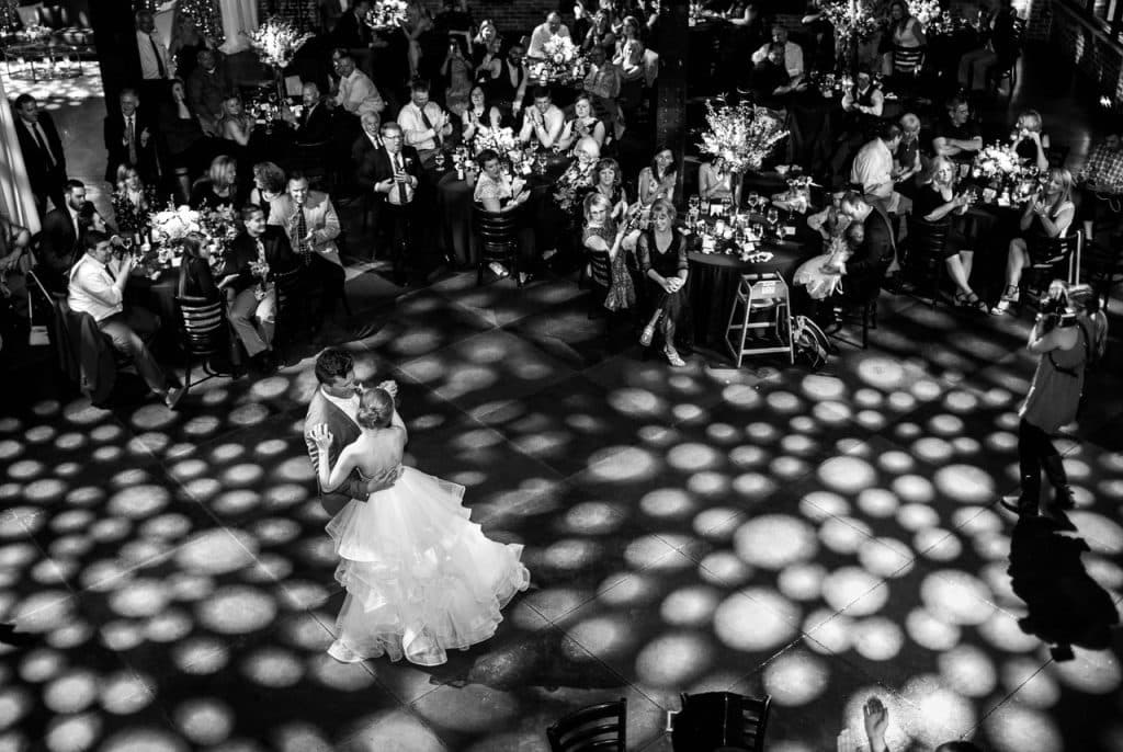 Mile High Station bw gobo on dance floor wedding 1024x686